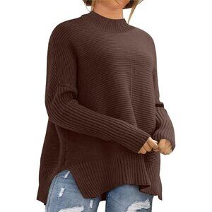 Plus Size Sweater Women's Ribbed Knit Crew Neck Long Sleeve Oversized Top